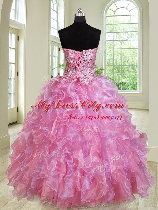 Floor Length Lace Up Quinceanera Gowns Multi-color for Military Ball and Sweet 16 and Quinceanera with Beading and Ruffles