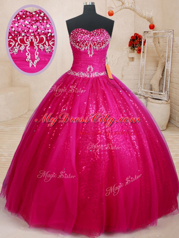Fashionable Sleeveless Lace Up Floor Length Beading and Sequins Sweet 16 Dress