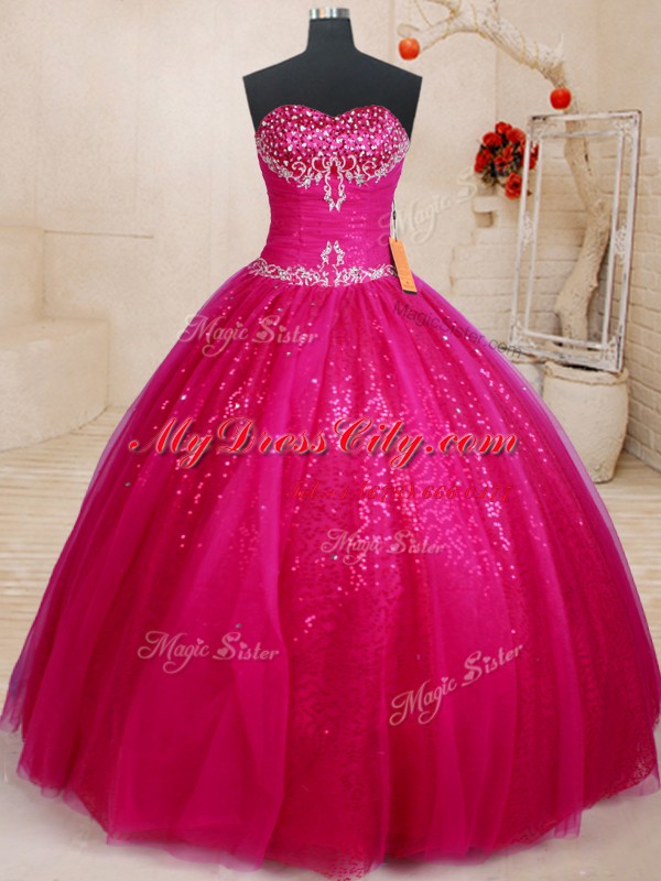 Fashionable Sleeveless Lace Up Floor Length Beading and Sequins Sweet 16 Dress