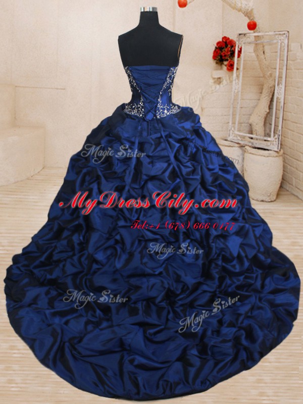 Charming Royal Blue Quinceanera Dresses Military Ball and Sweet 16 and Quinceanera and For with Beading and Ruffled Layers and Pick Ups Sweetheart Sleeveless Brush Train Lace Up