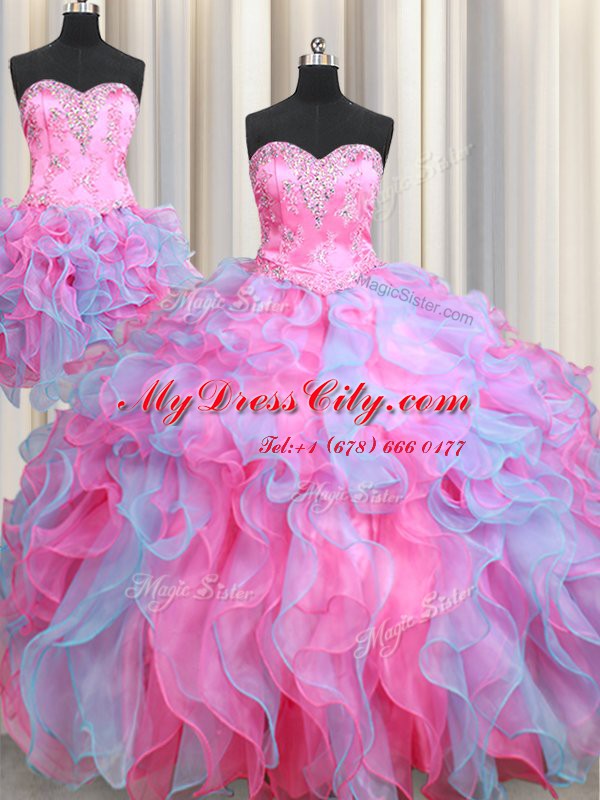 Discount Three Piece Floor Length Multi-color Quinceanera Dress Sweetheart Sleeveless Lace Up