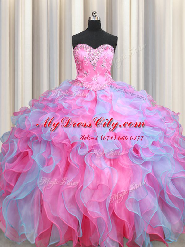 Discount Three Piece Floor Length Multi-color Quinceanera Dress Sweetheart Sleeveless Lace Up