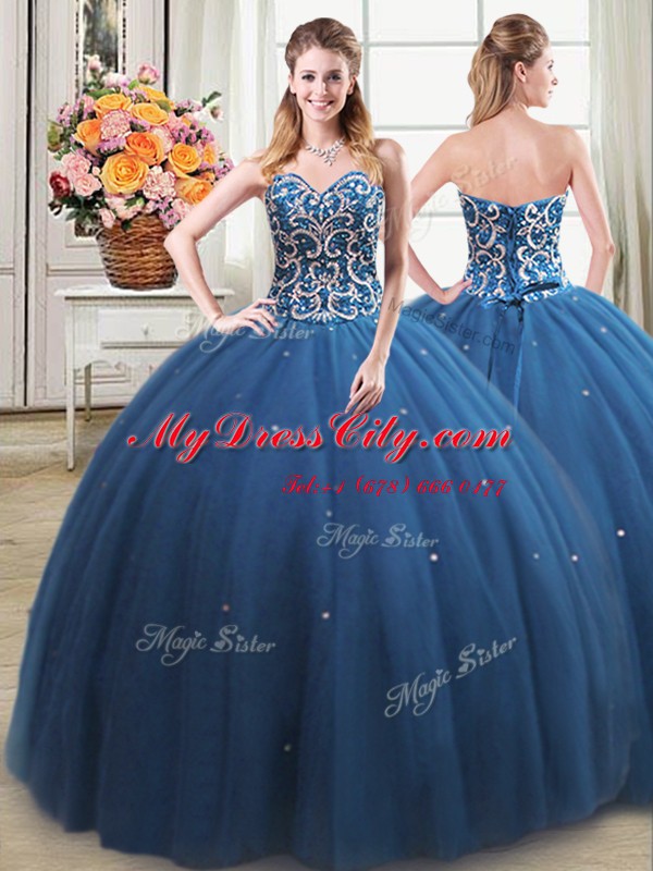 Teal Vestidos de Quinceanera Military Ball and Sweet 16 and Quinceanera and For with Beading Sweetheart Sleeveless Lace Up