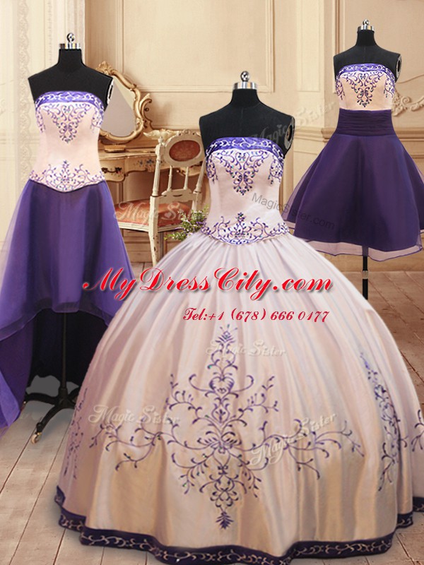 Glorious Four Piece Satin Sleeveless Floor Length Sweet 16 Dress and Beading and Embroidery
