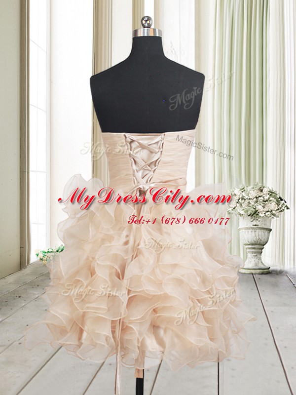 Dynamic Champagne Sleeveless Organza Lace Up Dress for Prom for Prom and Party