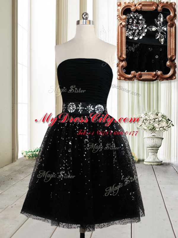 Deluxe Strapless Sleeveless Tulle Homecoming Dress Beading and Sequins Zipper