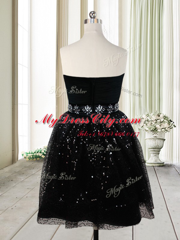 Deluxe Strapless Sleeveless Tulle Homecoming Dress Beading and Sequins Zipper