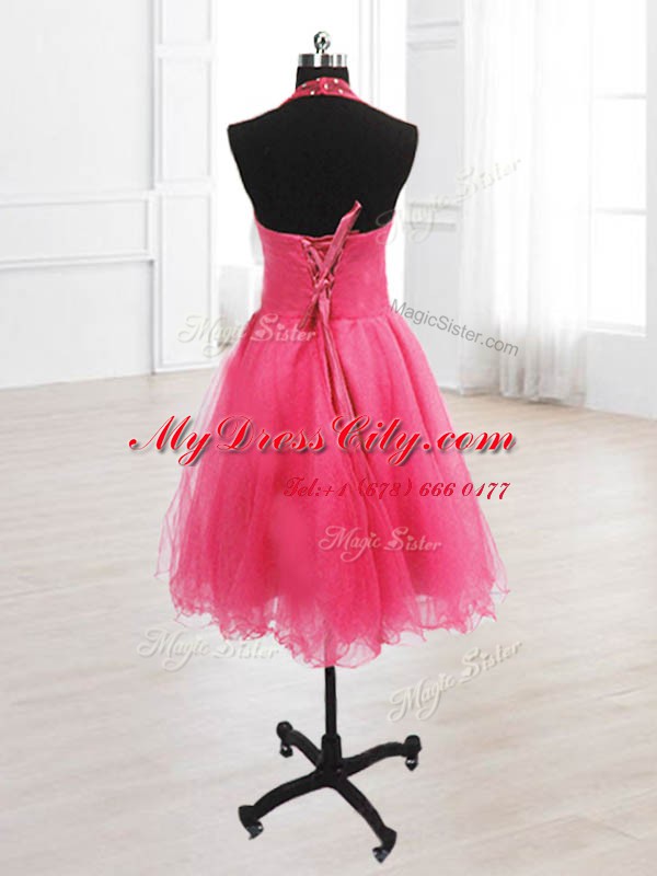 Gorgeous Knee Length Lace Up Hot Pink for Prom and Party with Sequins