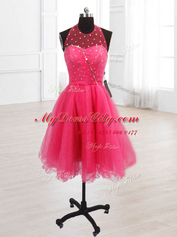 Gorgeous Knee Length Lace Up Hot Pink for Prom and Party with Sequins