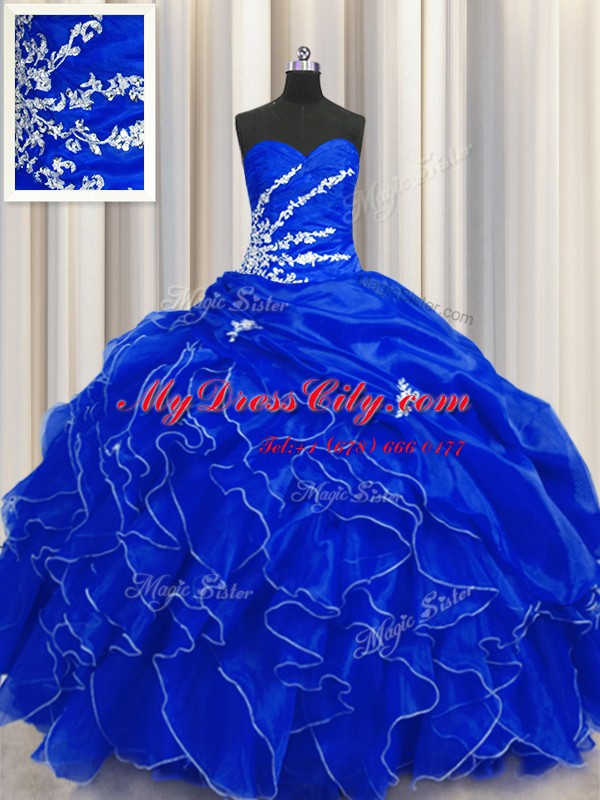 Sweetheart Sleeveless Lace Up Quinceanera Dress Royal Blue Organza