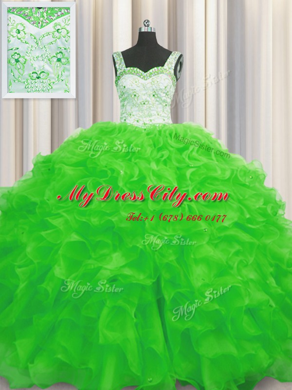 Straps Sleeveless Lace Up Quinceanera Dress Organza