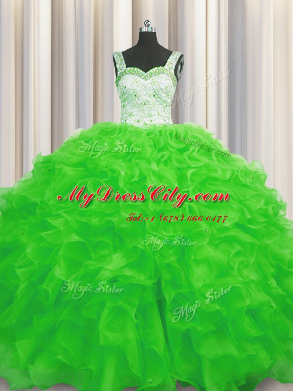 Straps Sleeveless Lace Up Quinceanera Dress Organza