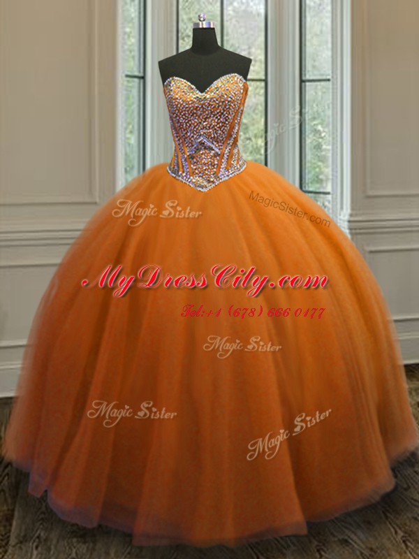 Glittering Floor Length Ball Gowns Sleeveless Orange Sweet 16 Quinceanera Dress Lace Up