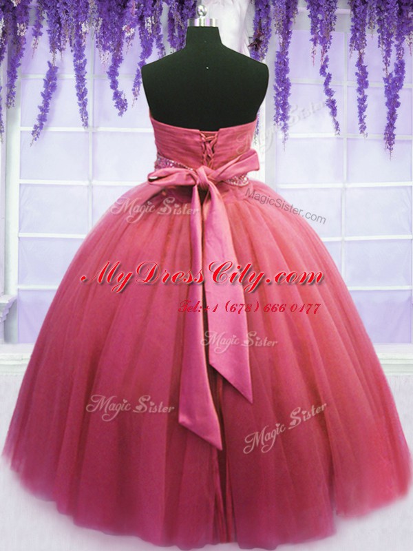 Glamorous Pink Sweetheart Lace Up Beading and Belt Sweet 16 Quinceanera Dress Sleeveless
