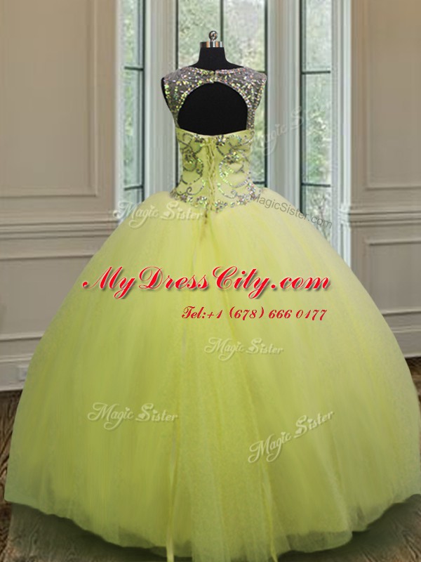 Yellow Green Sweetheart Lace Up Beading Sweet 16 Dresses Sleeveless