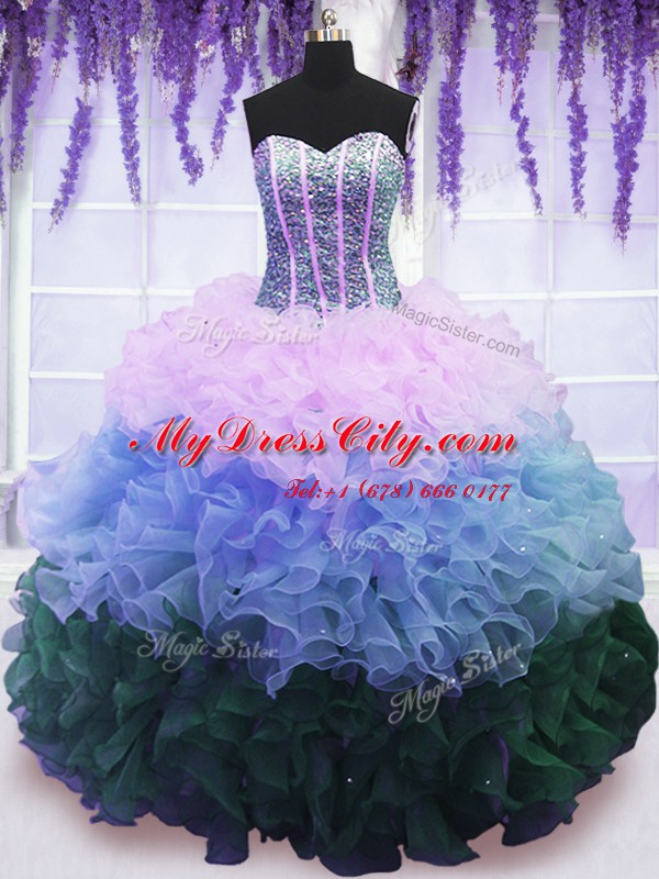 Glorious Organza Sweetheart Sleeveless Lace Up Beading and Ruffles and Ruffled Layers Vestidos de Quinceanera in Multi-color