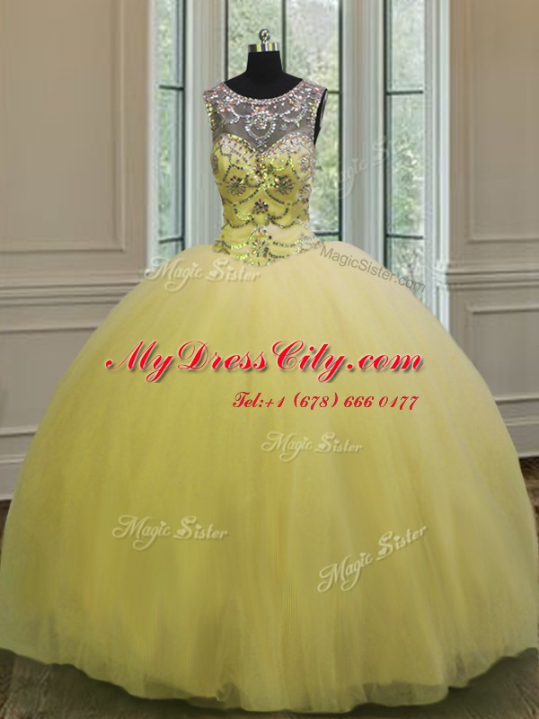 Smart Light Yellow Scoop Backless Beading and Appliques Quinceanera Dress Sleeveless