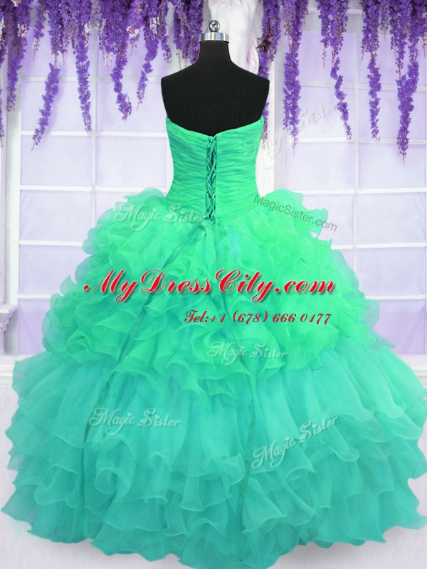 Organza Strapless Sleeveless Lace Up Beading and Ruffled Layers and Pick Ups Vestidos de Quinceanera in Multi-color