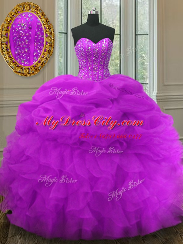 Artistic Sleeveless Lace Up Floor Length Beading and Ruffles and Pick Ups 15 Quinceanera Dress