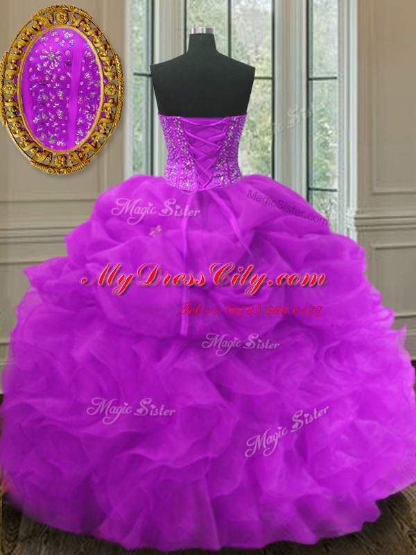 Artistic Sleeveless Lace Up Floor Length Beading and Ruffles and Pick Ups 15 Quinceanera Dress