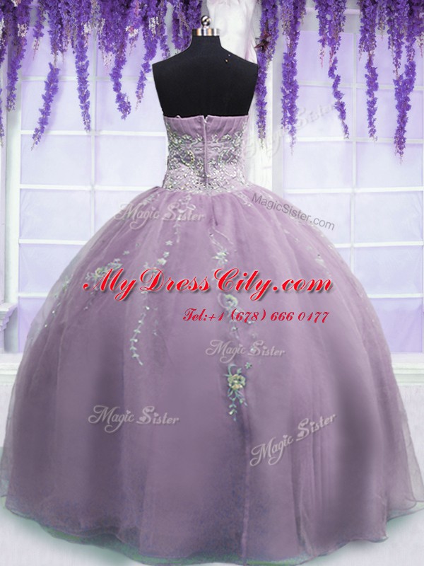 Great Sleeveless Floor Length Beading Zipper Quinceanera Dress with Lilac
