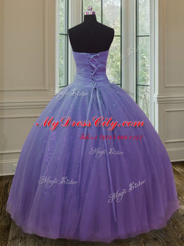 Gorgeous Beading and Ruching and Bowknot Quinceanera Dress Lavender Lace Up Sleeveless Floor Length