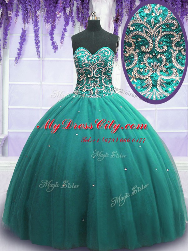 Glittering Sleeveless Lace Up Floor Length Beading Ball Gown Prom Dress