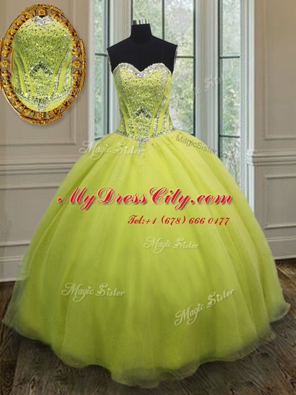 Hot Selling Column/Sheath Sweet 16 Dresses Yellow Green Sweetheart Organza Sleeveless Floor Length Lace Up