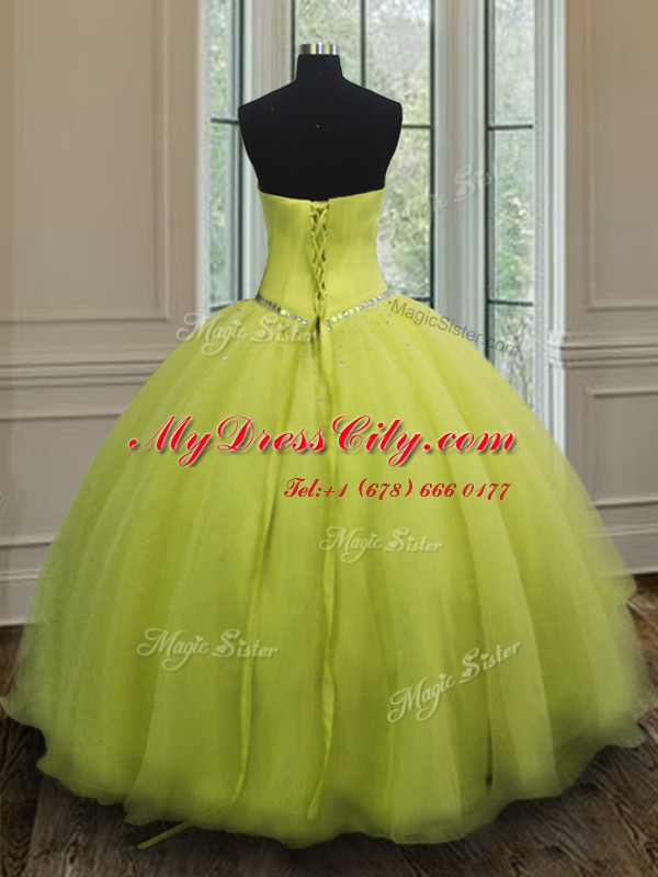 Hot Selling Column/Sheath Sweet 16 Dresses Yellow Green Sweetheart Organza Sleeveless Floor Length Lace Up