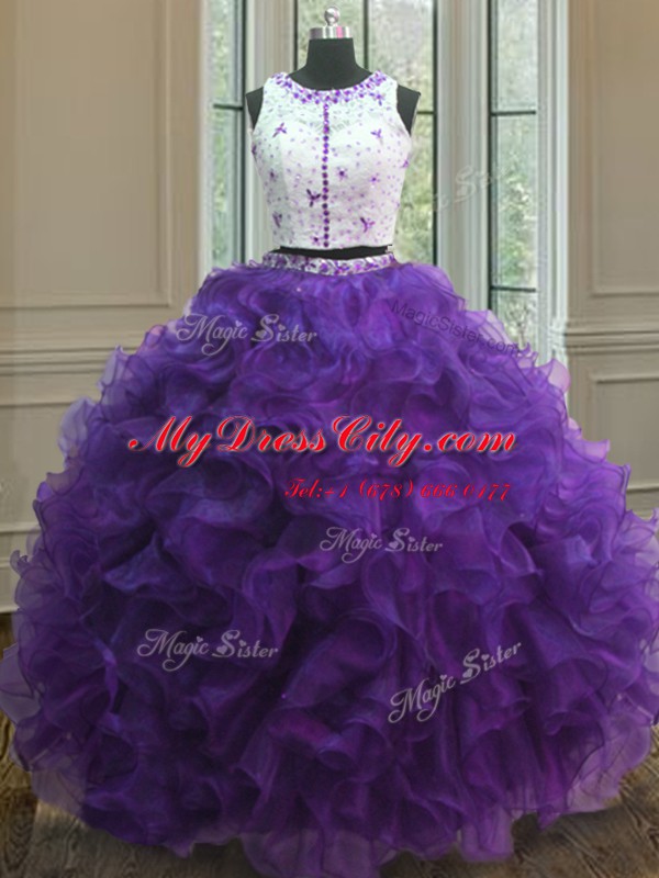 Amazing Purple Scoop Neckline Appliques Quinceanera Dresses Sleeveless Clasp Handle
