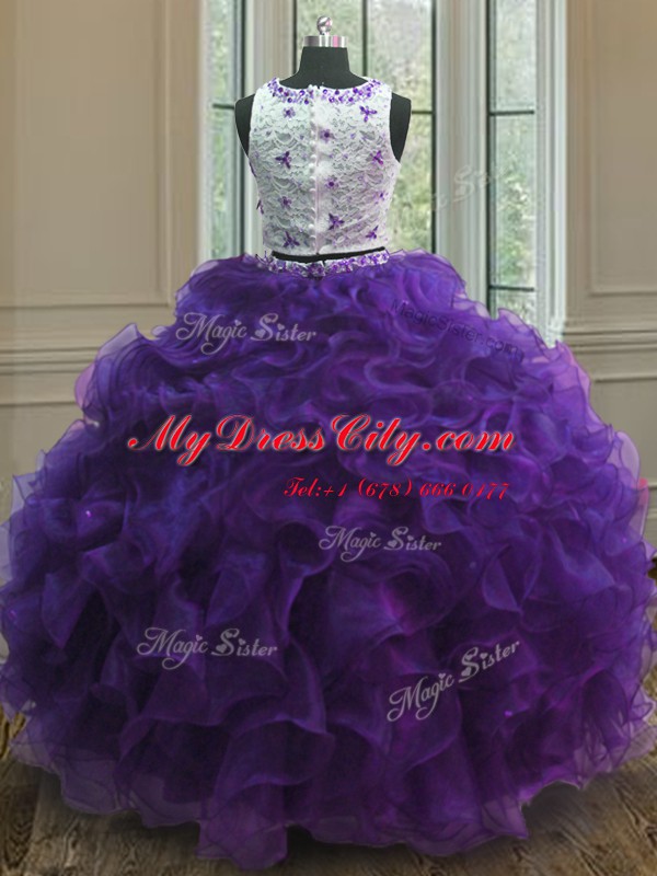 Amazing Purple Scoop Neckline Appliques Quinceanera Dresses Sleeveless Clasp Handle