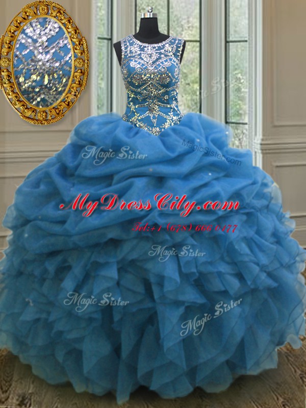 Glamorous Scoop Organza Sleeveless Floor Length Quinceanera Dresses and Beading and Ruffles and Pick Ups
