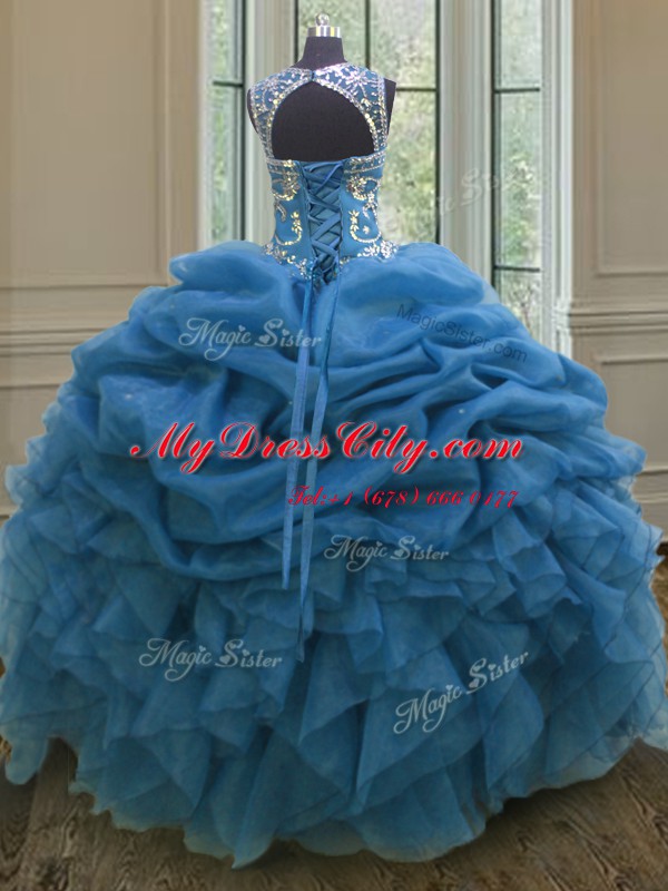 Glamorous Scoop Organza Sleeveless Floor Length Quinceanera Dresses and Beading and Ruffles and Pick Ups
