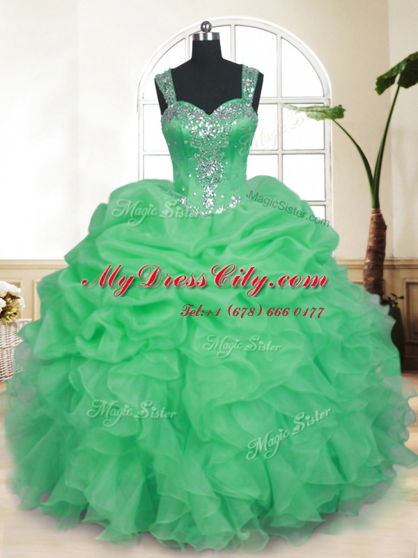 Organza Straps Sleeveless Zipper Beading and Ruffles and Pick Ups Sweet 16 Quinceanera Dress in