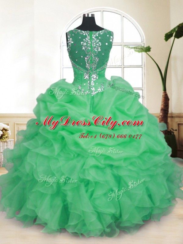 Organza Straps Sleeveless Zipper Beading and Ruffles and Pick Ups Sweet 16 Quinceanera Dress in