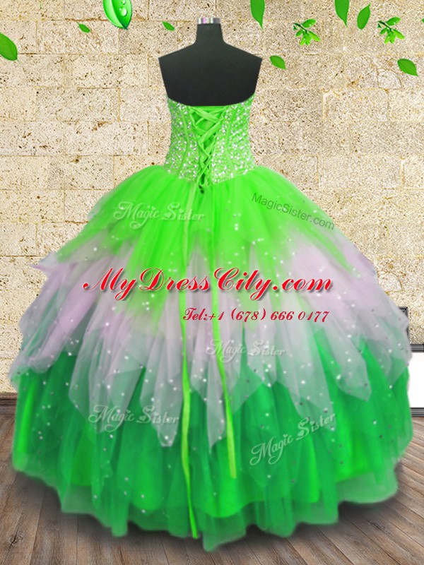 Attractive Multi-color Ball Gowns Sweetheart Sleeveless Tulle Floor Length Lace Up Beading and Ruffles and Sequins Quinceanera Gown