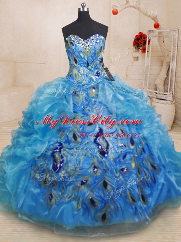 Ideal Sleeveless Zipper Floor Length Beading and Appliques and Ruffles 15 Quinceanera Dress