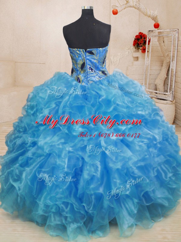 Ideal Sleeveless Zipper Floor Length Beading and Appliques and Ruffles 15 Quinceanera Dress