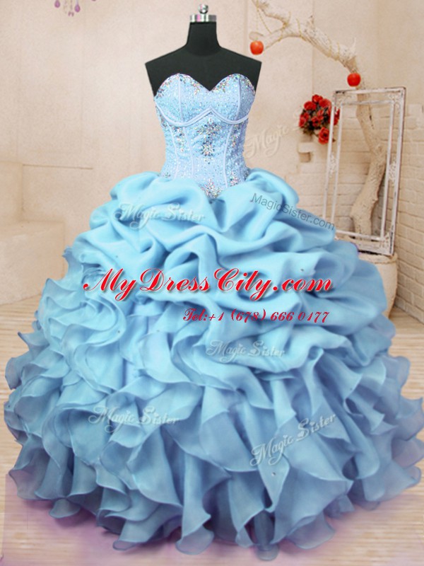Gorgeous Sleeveless Lace Up Floor Length Beading and Ruffles and Pick Ups Vestidos de Quinceanera