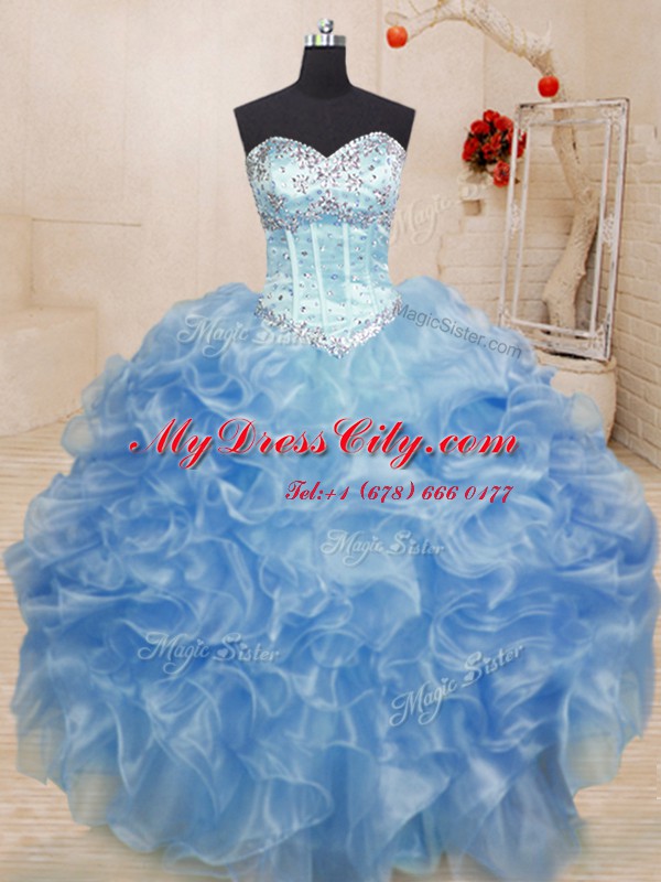 Cheap Sweetheart Sleeveless Organza 15 Quinceanera Dress Beading and Ruffles Lace Up