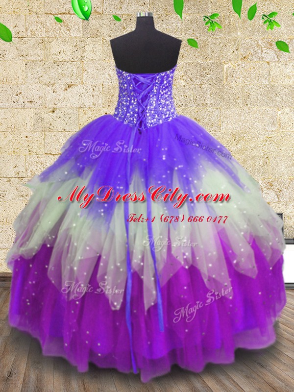 Adorable Multi-color Lace Up Vestidos de Quinceanera Sequins Sleeveless Floor Length