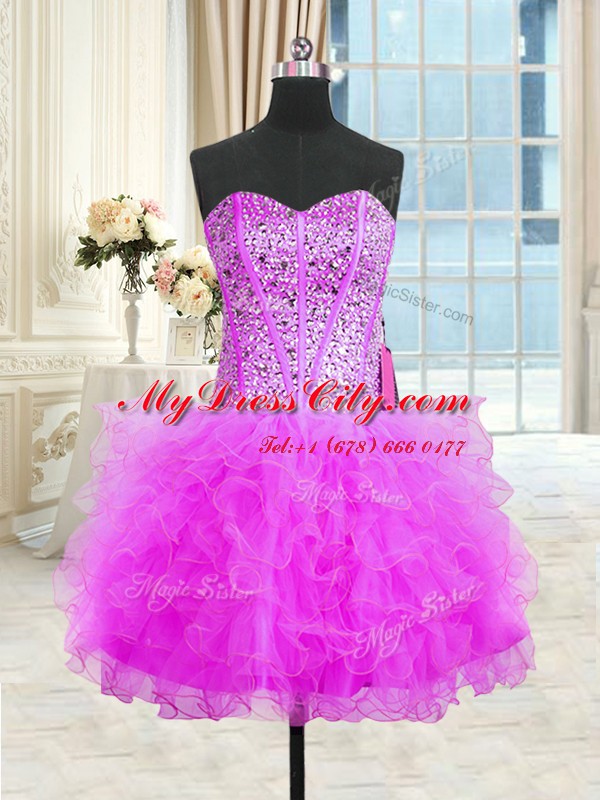 Ideal Three Piece Lilac Lace Up Strapless Beading and Ruffles Quinceanera Gown Tulle Sleeveless