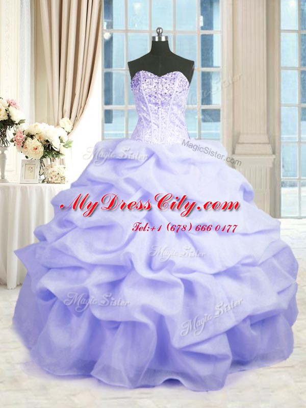 Artistic Beading and Ruffles Quinceanera Dress Lavender Lace Up Sleeveless Floor Length