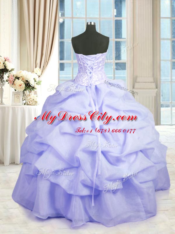 Artistic Beading and Ruffles Quinceanera Dress Lavender Lace Up Sleeveless Floor Length