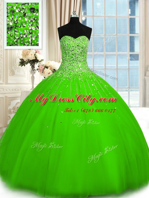 Dynamic Beading Ball Gown Prom Dress Lace Up Sleeveless Floor Length