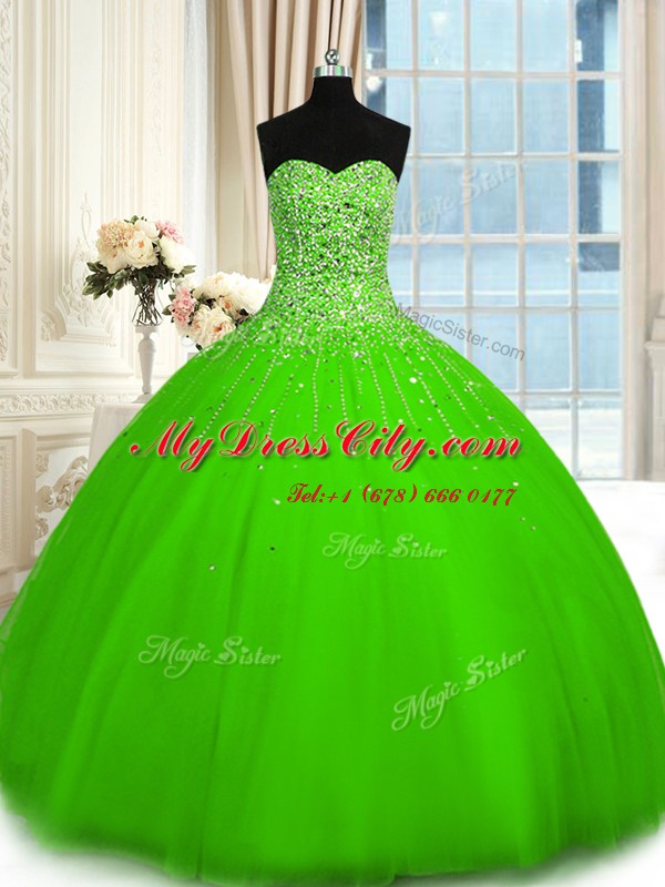 Dynamic Beading Ball Gown Prom Dress Lace Up Sleeveless Floor Length