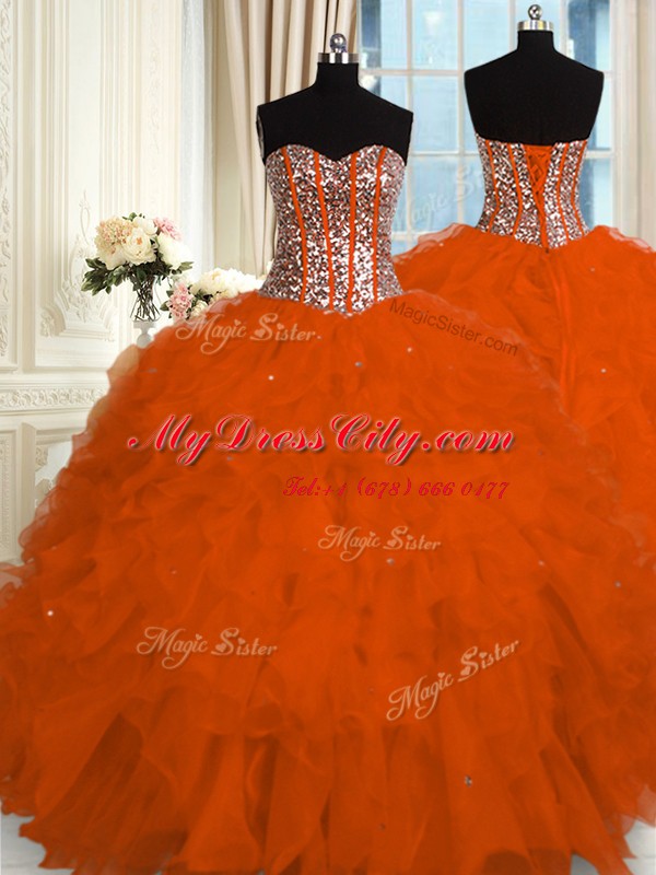 Inexpensive Sweetheart Sleeveless Organza Quinceanera Gown Beading and Ruffles Lace Up