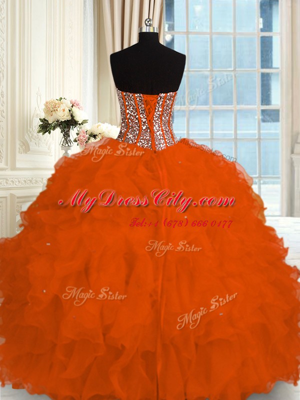 Inexpensive Sweetheart Sleeveless Organza Quinceanera Gown Beading and Ruffles Lace Up