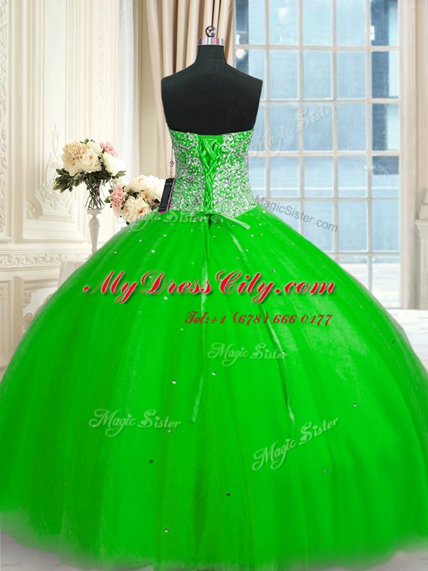 Attractive Lace Up Sweetheart Beading and Sequins Sweet 16 Dresses Tulle Sleeveless
