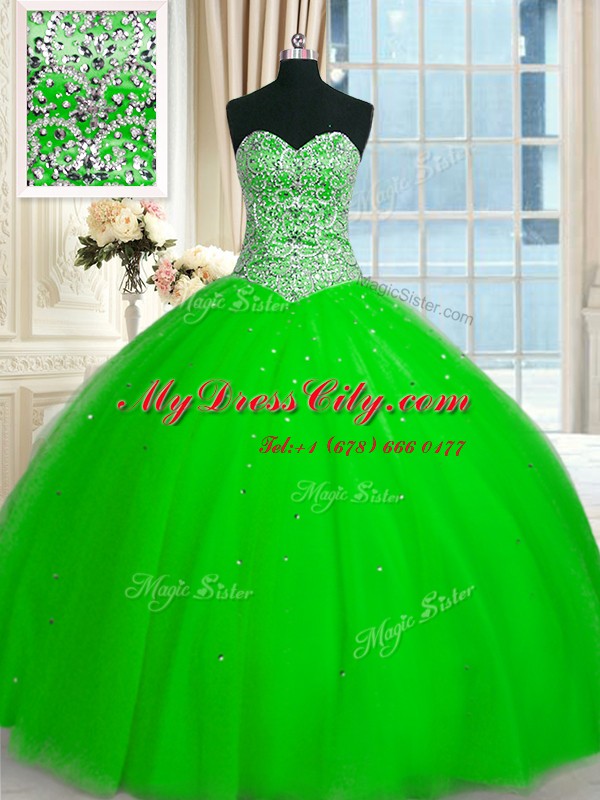 Attractive Lace Up Sweetheart Beading and Sequins Sweet 16 Dresses Tulle Sleeveless